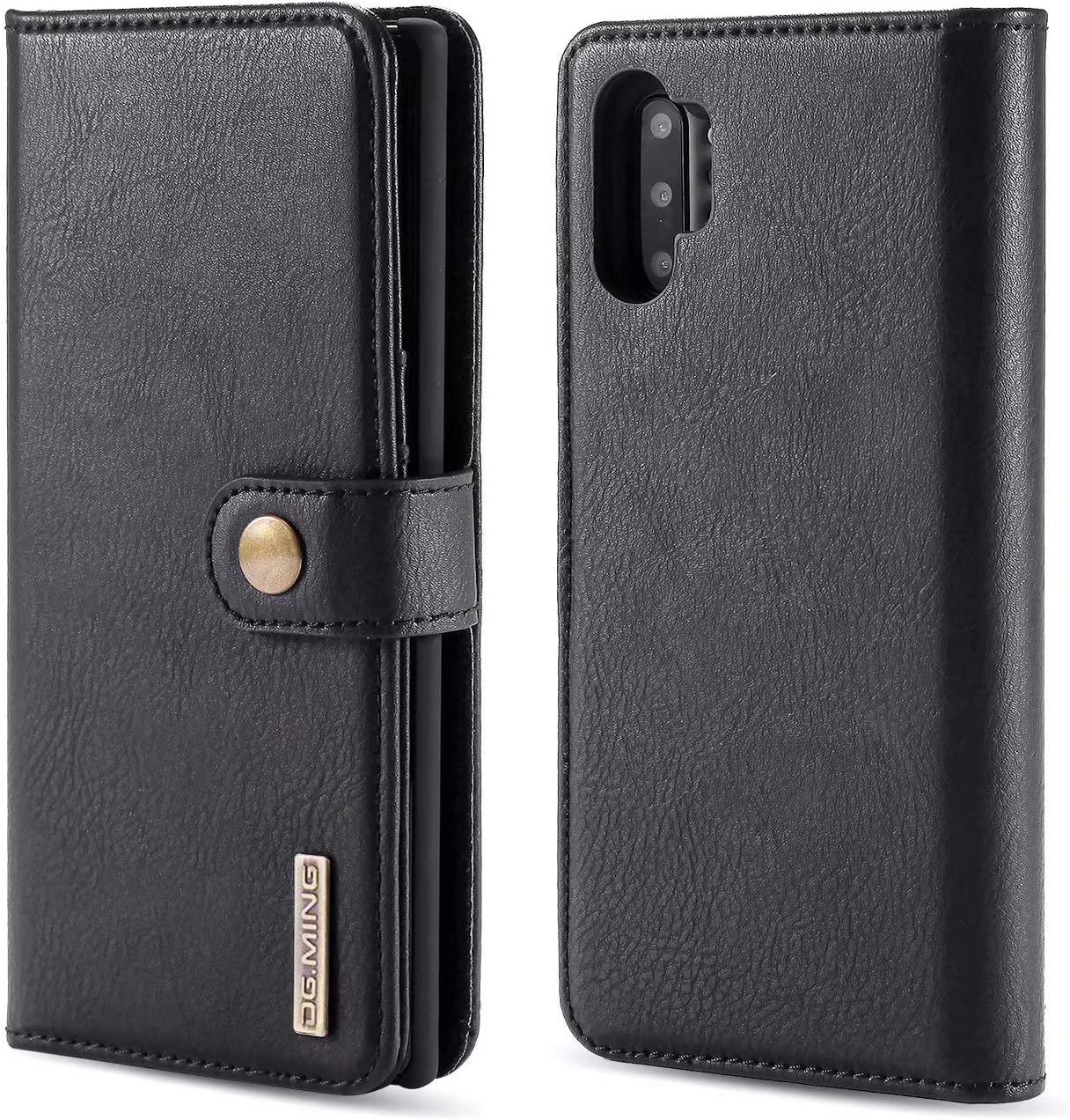 Samsung Galaxy Note 10 Plus Case, DG.MING Retro Real Cowhide Leather Folio Flip Wallet with Magnetic Detachable Slim Phone Cover 2 in 1 Case for Samsung Galaxy Note 10 Plus (Black)