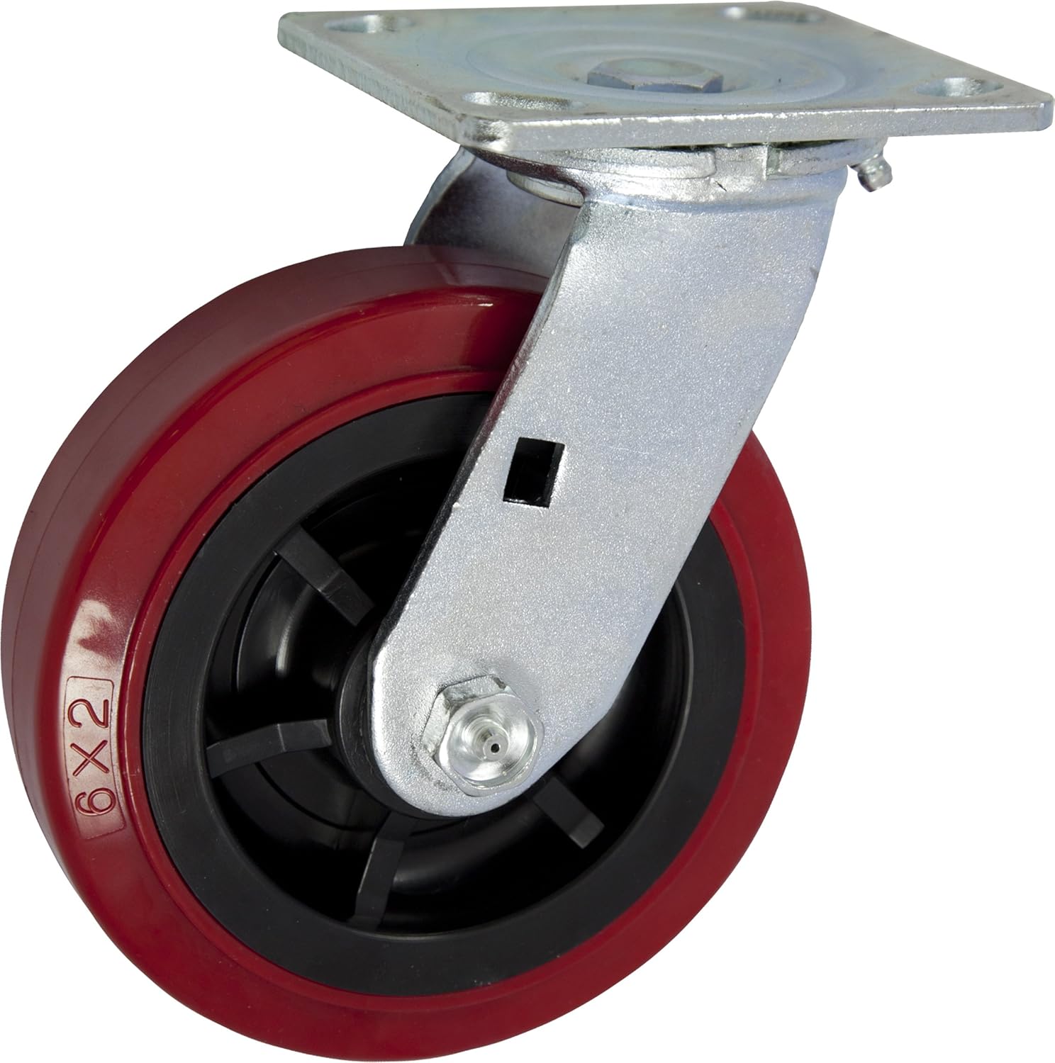 6" X 2" Heavy Duty Caster Set of 4-2 Swivel Casters and 2 Rigid Casters - 3600 lbs Per Set of 4 - (4 Pack) - Dark red Polyurethane on Black Polyolefin Core - CasterHQ Brand Casters: Industrial & Scientific
