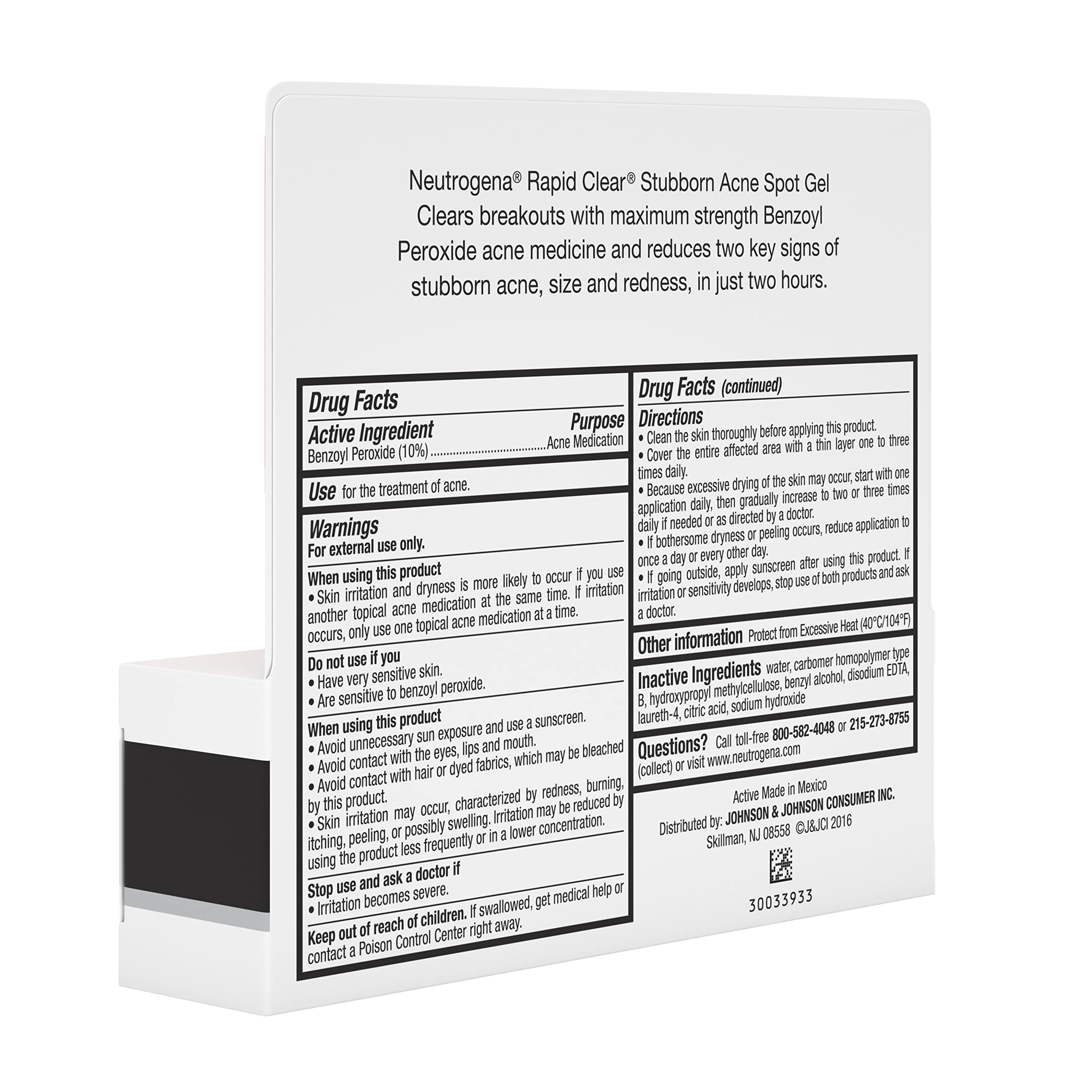 Neutrogena Rapid Clear Stubborn Acne Spot Treatment Gel, Maximum Strength 10% Benzoyl Per-oxide Treatment Medication for Acne Prone Skin, Pimple Cream Reduces Size & Redness, 1 oz