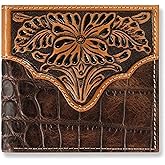 ARIAT Men's Bi-Fold Crocodile Floral Embossed Wallet - A3553002 One Size