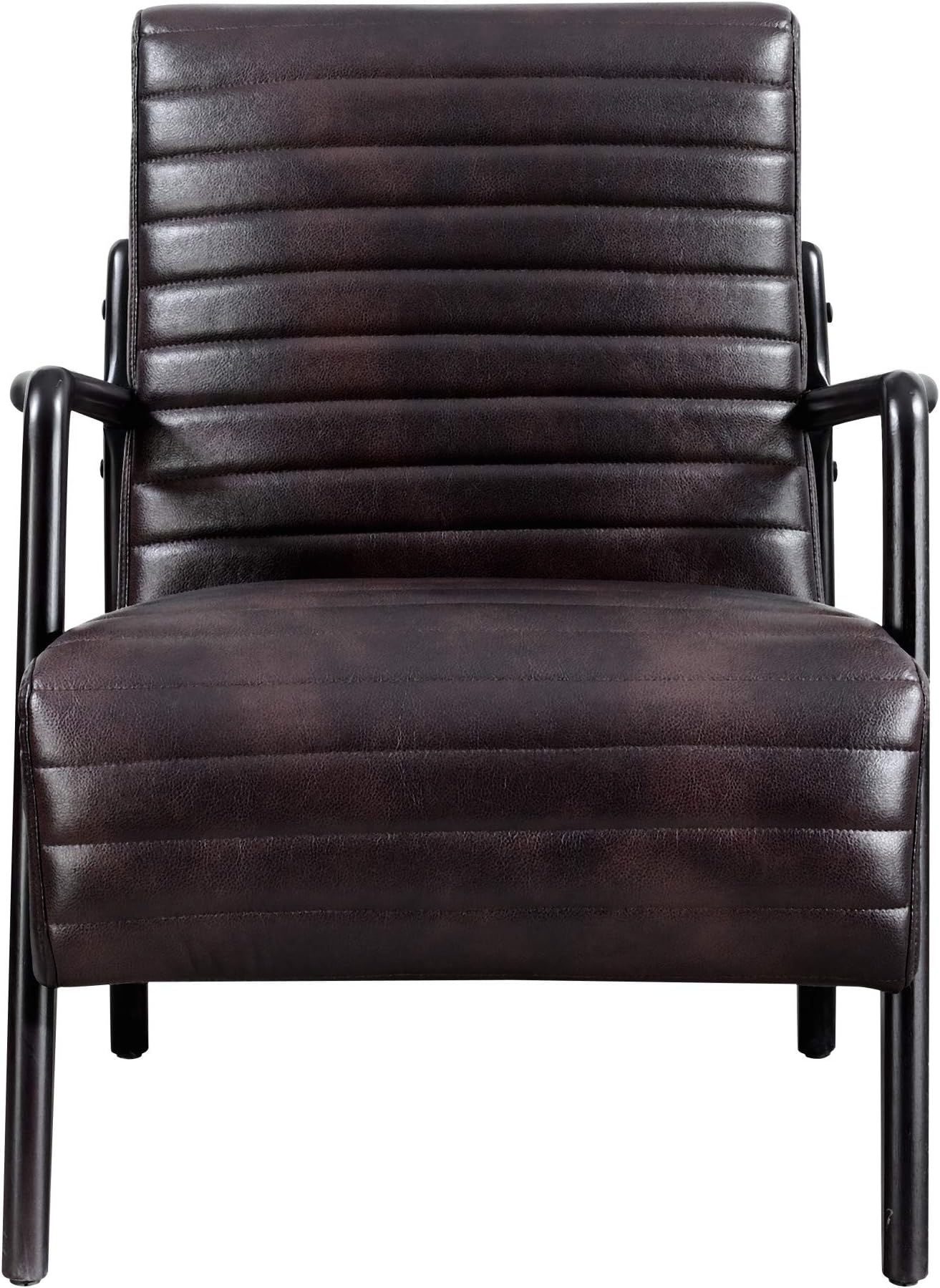 Artum Hill Windsor Accent Chair in Brown with Exposed, Wood Frame And Vinyl Tufted Seat And Back