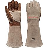 AOUCHI Leather Welding Gloves for Men, Long Sleeve Fireproof and Heat Resistant Mitts for Firefighting, Fireplace, Oven, Baking, BBQ, Stove, Pot Holder, Yark Work Thorn Proof (Coffee Large)