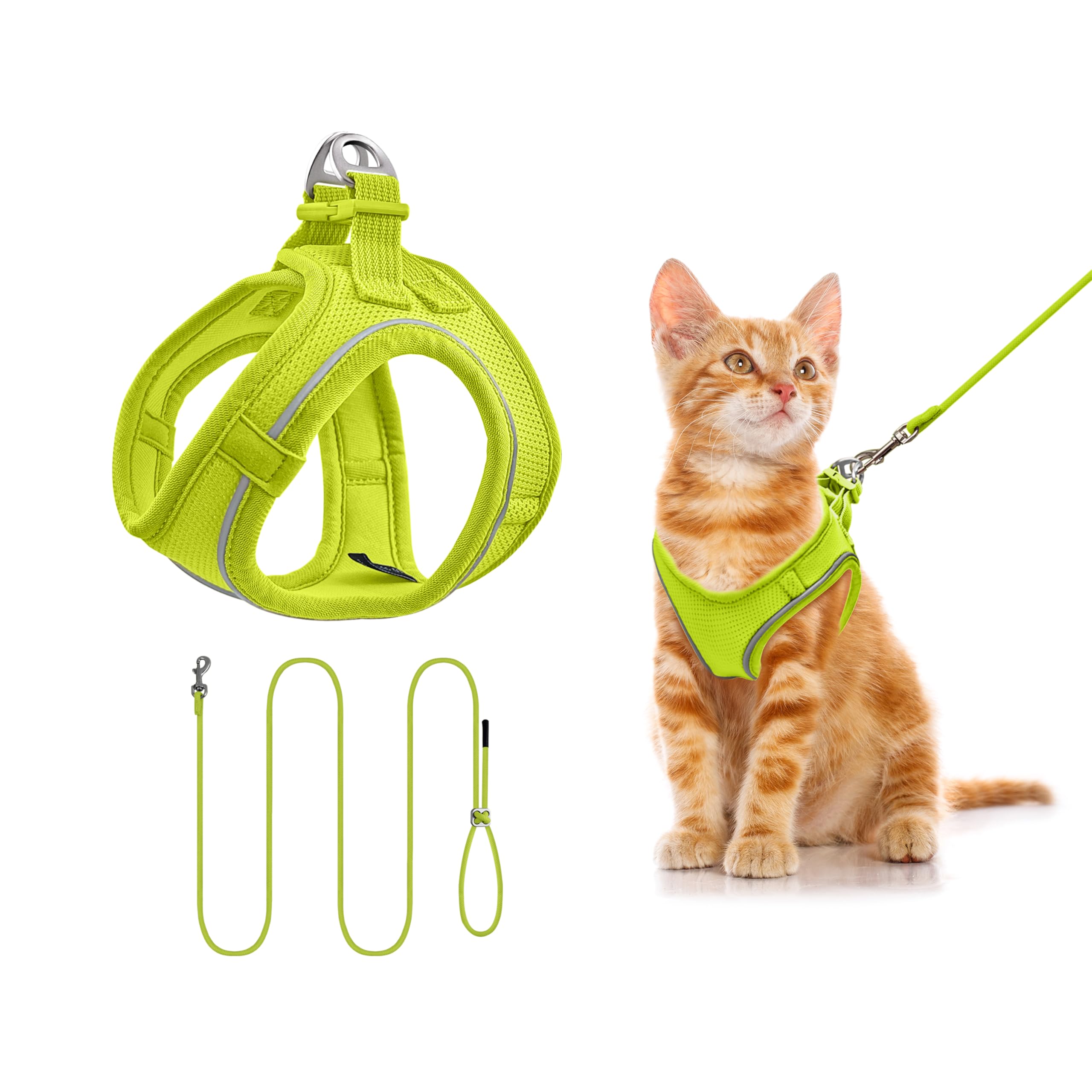 Qianruida Dog Harness Leash Set Chest Strap Adjustable Reflective Dog Harness Handle for Small Dog Cat Medium (Lemon Green XXXS)