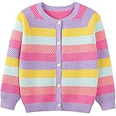 Danny D Girls Ombre Cardigan Kids Rainbow Sweater Striped Button Up Long Sleeves Knitwear Open Front Crew Neck Tops