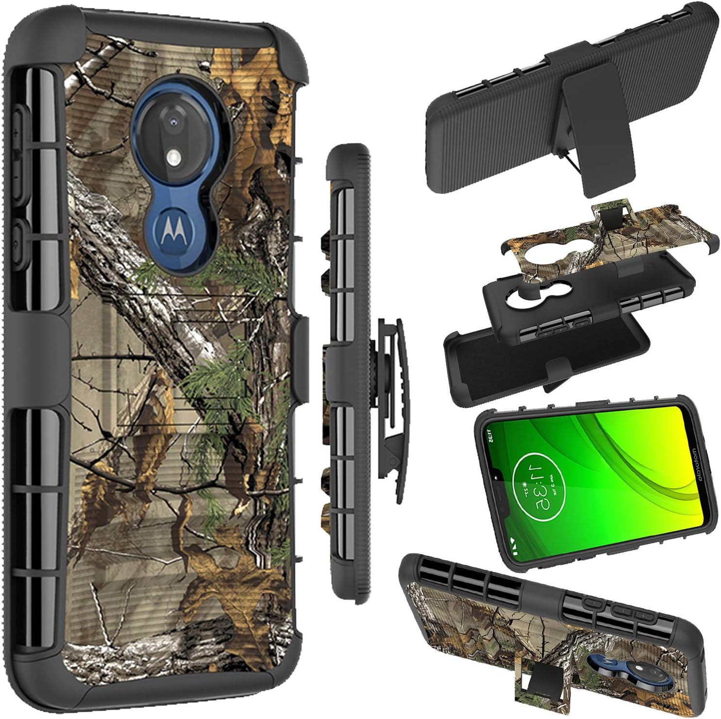 Zoeirc Moto G7 Power Case,Moto G7 Supra Case, Moto G7 Optimo Maxx Case, [Heavy Duty] Armor Shock Proof Dual Layer Phone Case Cover with Kickstand & Belt Clip Holster for Motorola Moto G7 Power (camo)