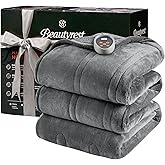 Beautyrest Heated Blanket, Electric Blanket, Soft, Warm, Reversible Plush - Sherpa Heating Blanket with 20 Heat Settings, 1-10 hrs Timer Auto Shut Off, Machine Washable, Full (84 inx80 in), Grey