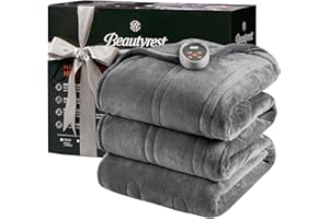 Beautyrest Solid Microlight/Berber Heated Blanket, Twin, Grey