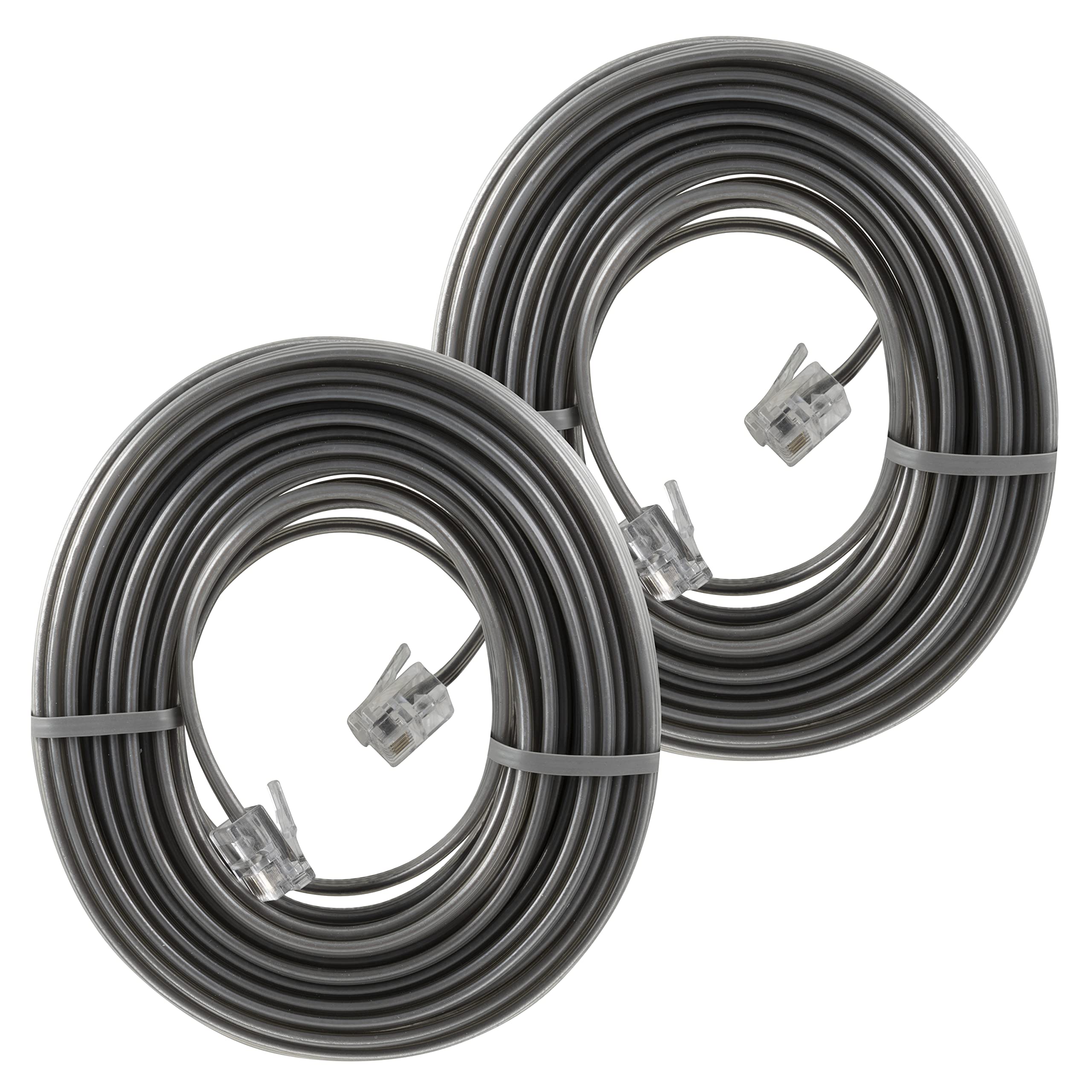 Telephone Line Cord, 2 Pack, 25 Feet, Phone Cord, Modular Jack Ends, Works for Phone, Modem or Fax Machine, for Use in Home or Office, Satin, 46068,Gray