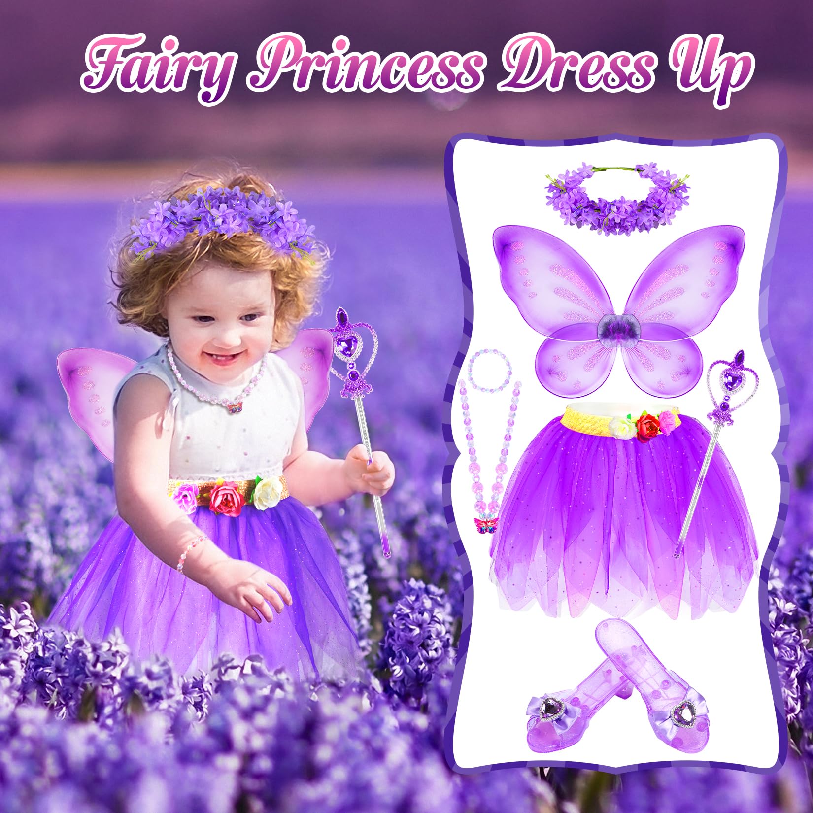 HAMSILY Unicorn & Fairy Costume for Girls: Princess Dress Up Clothes for Little Girls, Toddler Costume with Tutu, Wings, and Shoes - Age 3-6