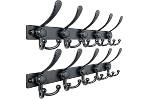 Dseap Coat Rack Wall Mount 2.0 Pro: Heavy Duty 300% Thicker, 16" Stud Mount, Stainless Steel Wall Coat Hooks Hanger for Clothes Jackets Hats Entryway Closet, MaxStrong Series, Black, Pack of 2