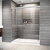 ELEGANT 58.5-60 in. W x 72 in. H Semi-Frameless Sliding Shower Door in Brushed Nickel, 1/4" (6mm) Clear Tempered Glass, Showe