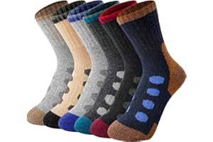 TOAMOUR Kids Merino Wool Hiking Socks, 6 Pairs Winter Warm Thermal Boot Crew Socks for Boys Girls 6-8 10 12 Years Old