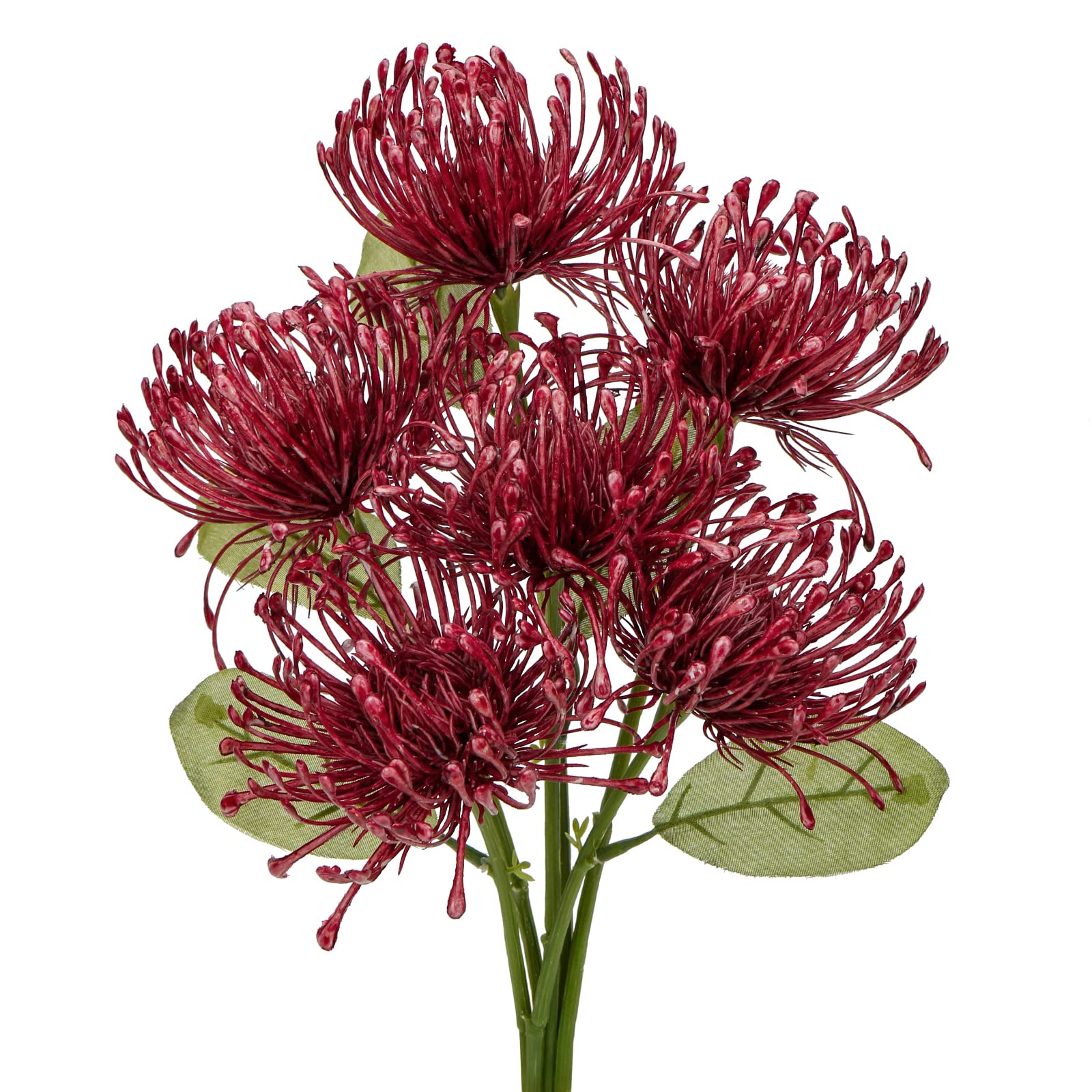 Photo 1 of Briful 6PCS Artificial Chrysanthemum Fall Flowers 4'' Faux Pincushion Flower Large Spider Mums Autumn Flowers for Home Décor Centerpiece Wedding Bouquet (Burgundy)