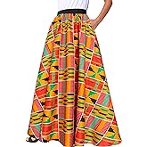 Afibi Women African Skirt Printed Ankara Maxi Skirt Dashiki Long Skirts with Pockets