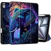 MEEgoodo Case for iPad Air 13 inch 2025 2024 (M3/M2), Tablet Cases with Trifold Stand + Pencil Holder + Auto Wake/Sleep + Soft TPU Back Cover, Elephants