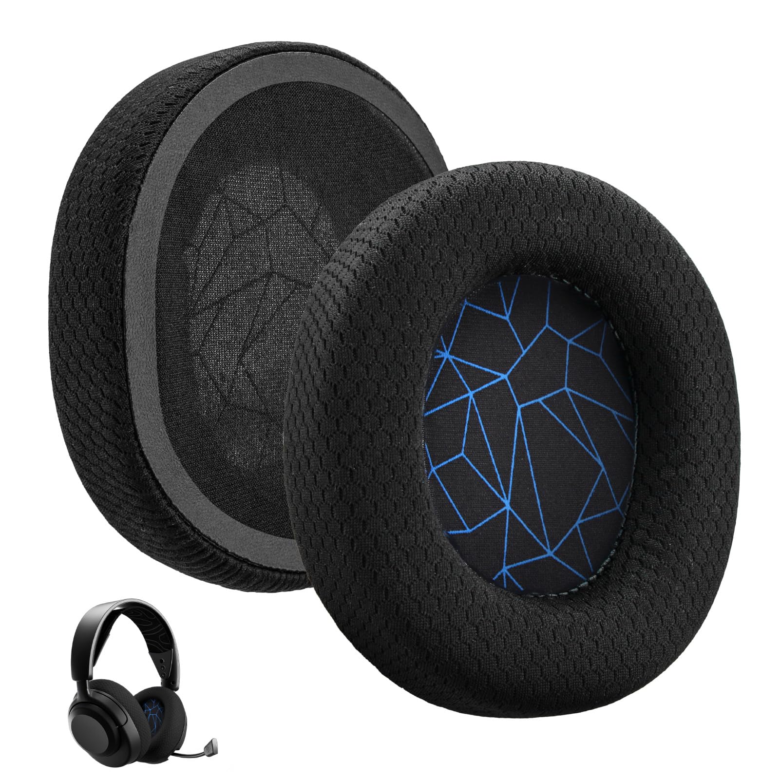 2PCS Earpads Replacement for SteelSeries Gaming Headset Ear Pads Cushion Earmuffs for Arctis 1/3 / 5/7 / 7+ / 7P / 7P+ / 7X / 7X+ / 9 / 9X / Pro/Prime Wireless Headphones Black Fabric with Blue