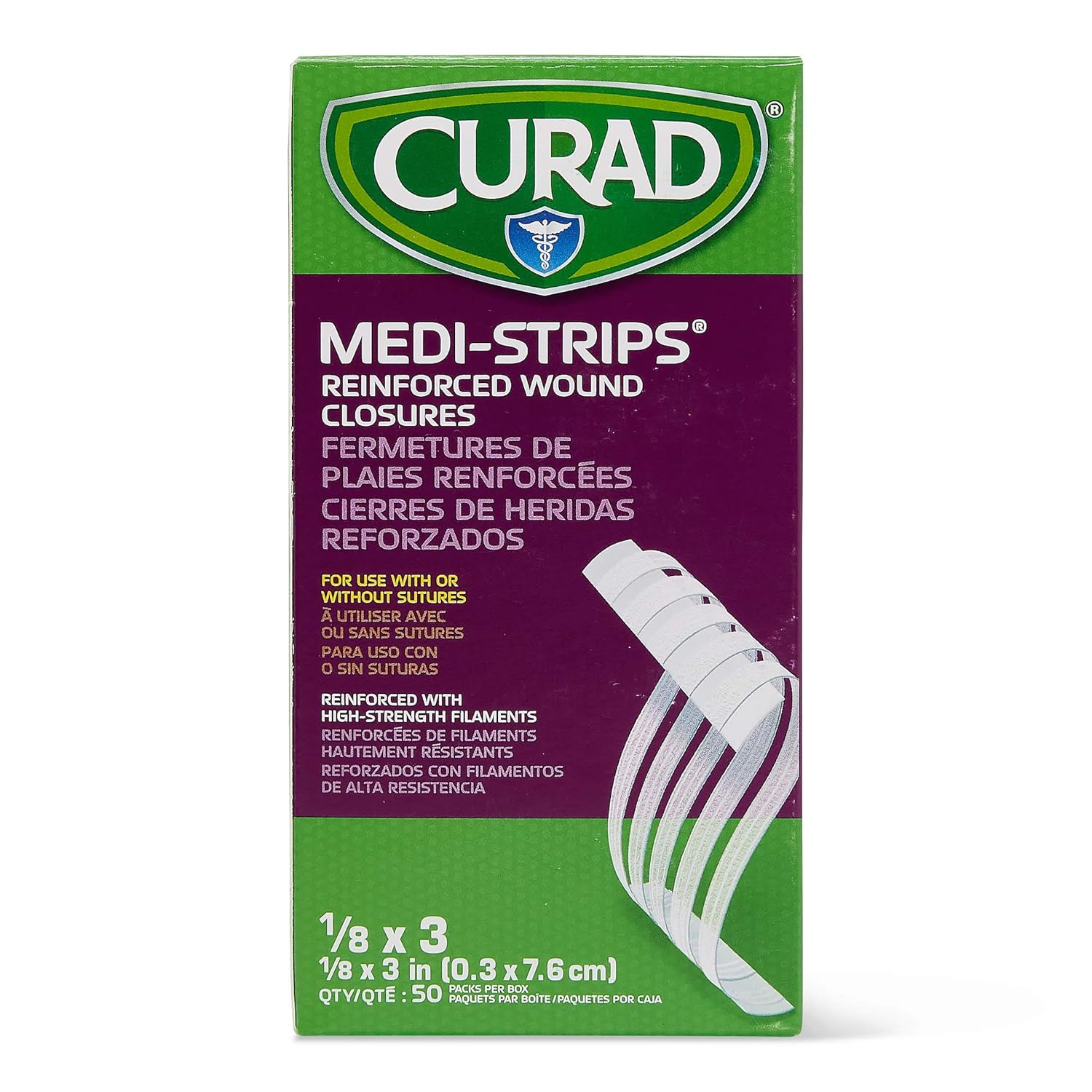 Medline Curad NON250318 Sterile MediStrips, 1/8Inch X 3Inch, White