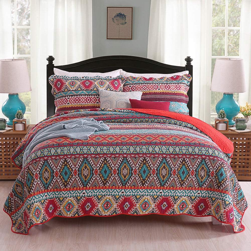Umineux Quilt Microfiber Bedding Set Queen, 3-Piece Reversible Bedspread Coverlet Set with Shams Printed Patchwork Oversized Soft for All Season
