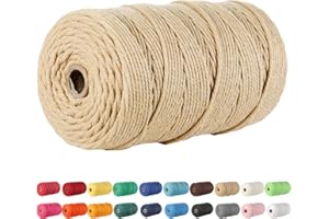 POZEAN Macrame Cord 3mm, 3 mm Macrame Cord - 220 Yards (About 200m), 100% Natural Cotton Macrame Yarn for Wall Hanging, Plant Hangers, DIY Crafts Knitting, Christmas Wedding Decorative (Soil Yellow)
