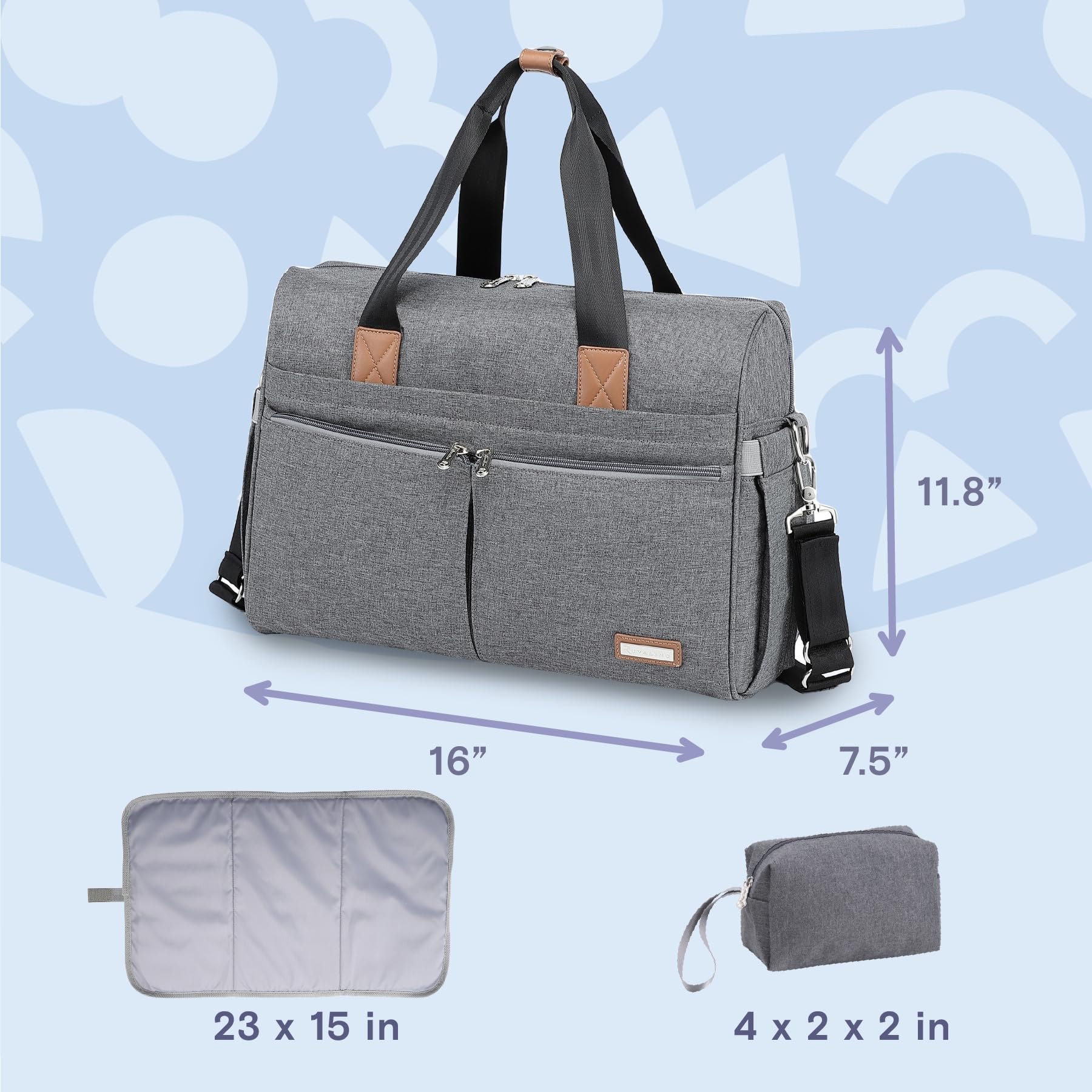 RUVALINO Diaper Bag Tote, Hospital Bags for Labor and Delivery, Multifunction Large Travel Weekender Overnight Bag for Mom and Dad, Convertible Baby Bag for Boy and Girls Gray