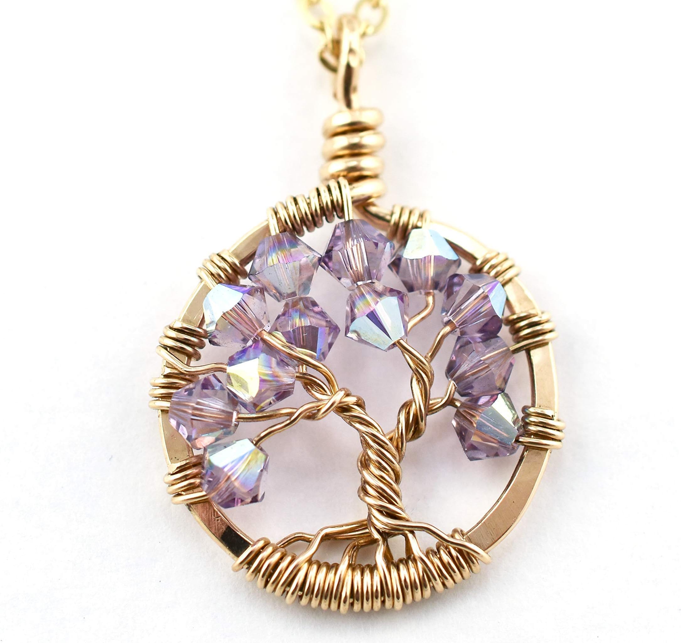 Treasure Trove JewelryGold Tree of Life Necklace, Handmade Birthstone Necklaces for Women, 14k Gold Filled Pendant, Birthday Gift for Her, Wife Anniversary Present, 18-20 inch Adjustable Chain (Alexandrite - June)