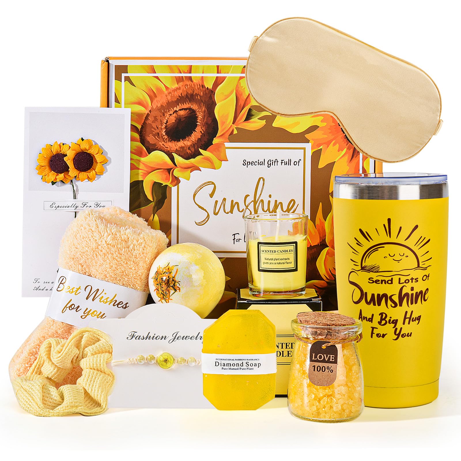 Gifts for Women,Get Well Soon Gift Baskets for Her, Relaxing Bath Spa Gifts Kit,Unique Self Care Package for Mom, Sister, Wife,Girlfriend,Friend (Yellow)