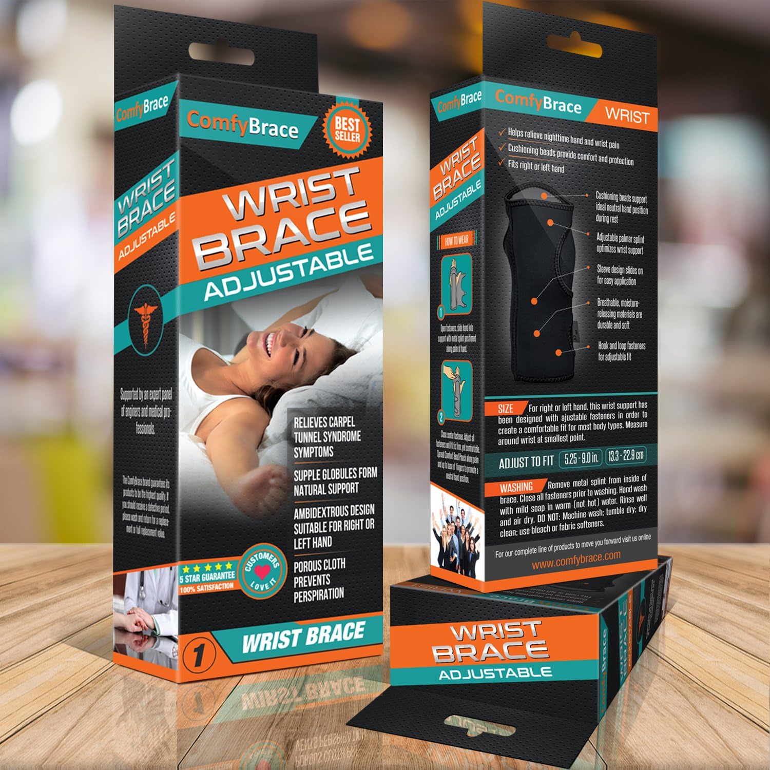 Night Wrist Sleep Support Brace - Fits Both Hands - Cushioned to Help With Carpal Tunnel and Relieve and Treat Wrist Pain ,Adjustable, Fitted-ComfyBrace: Health & Personal Care