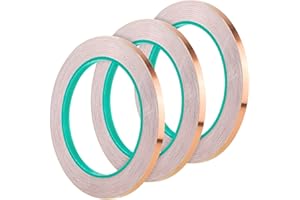 BERNOI 3 Pack 1/4 Inch Copper Foil Tape Double-Sided Conductive Adhesive for EMI Shielding, Stained Glass, Electrical Repairs