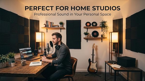 96 PACK MEDIUM SALE ACOUSTIC FOAM SOUNDPROOF FOAM(ACCOMPANIED BY DOUBLE-SIDED ADHESIVE TAPE) (96 BLACK)