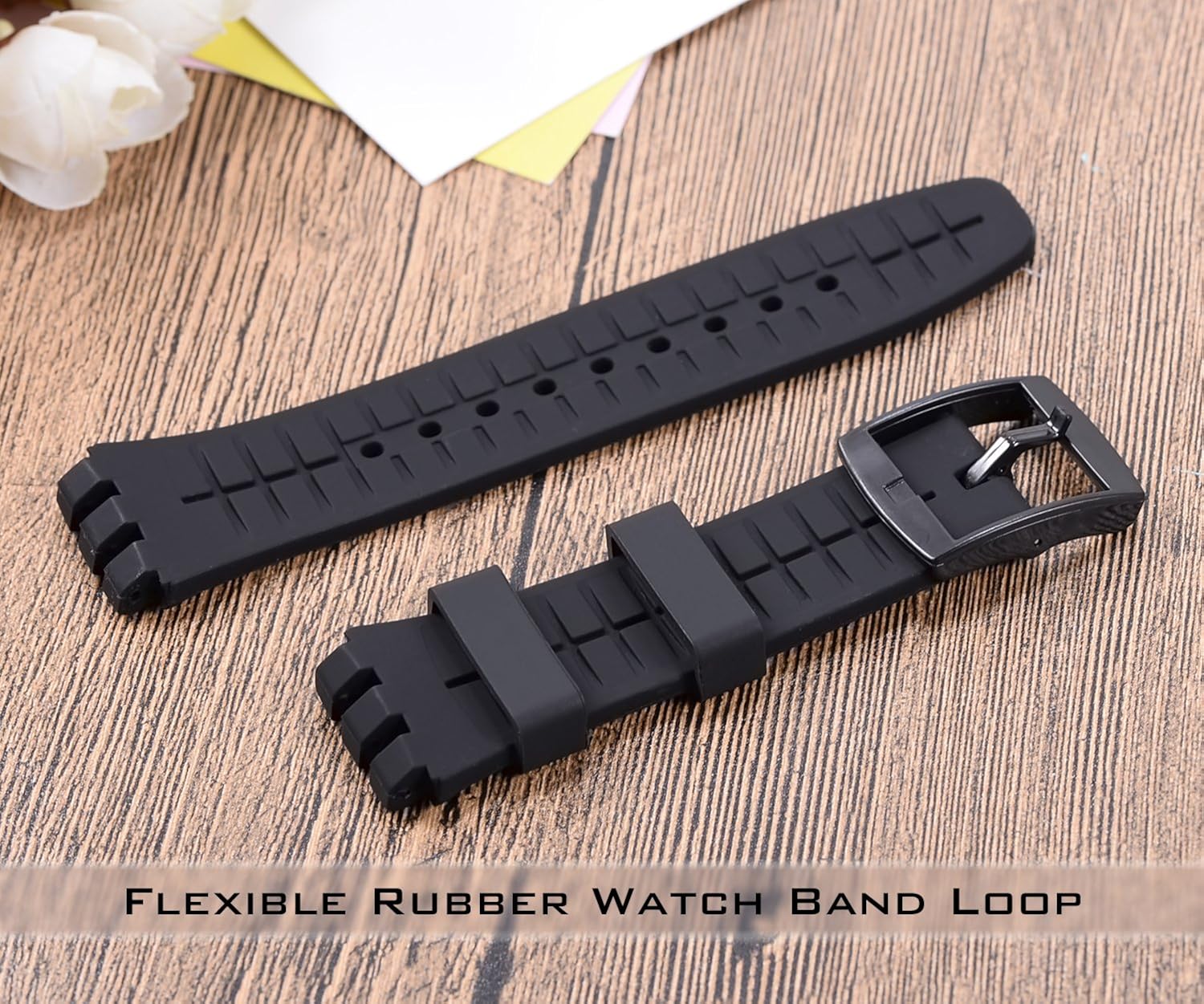 Adebena 6Pieces Rubber Watch Band Strap Loops 14mm/16mm/18mm/20mm/22mm/24mm/26mm Black Clear Replacement Resin Holder Retainer with Spring Bar Tools: Clothing