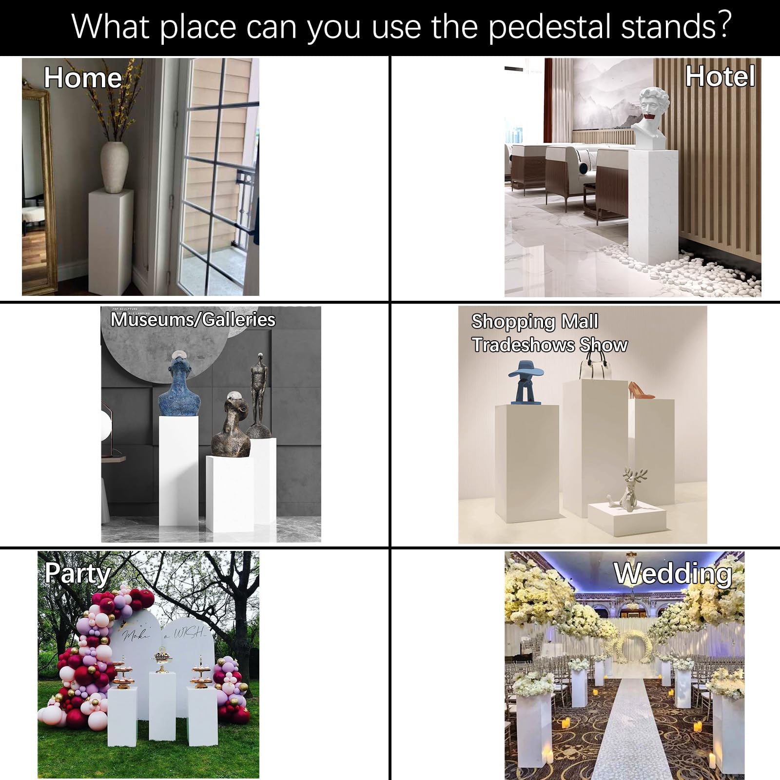 Vincidern 3PCs Metal Pedestal Stand for Party, White Display Stands Pillars for Wedding, Sculpture Display Column Decoration Cube
