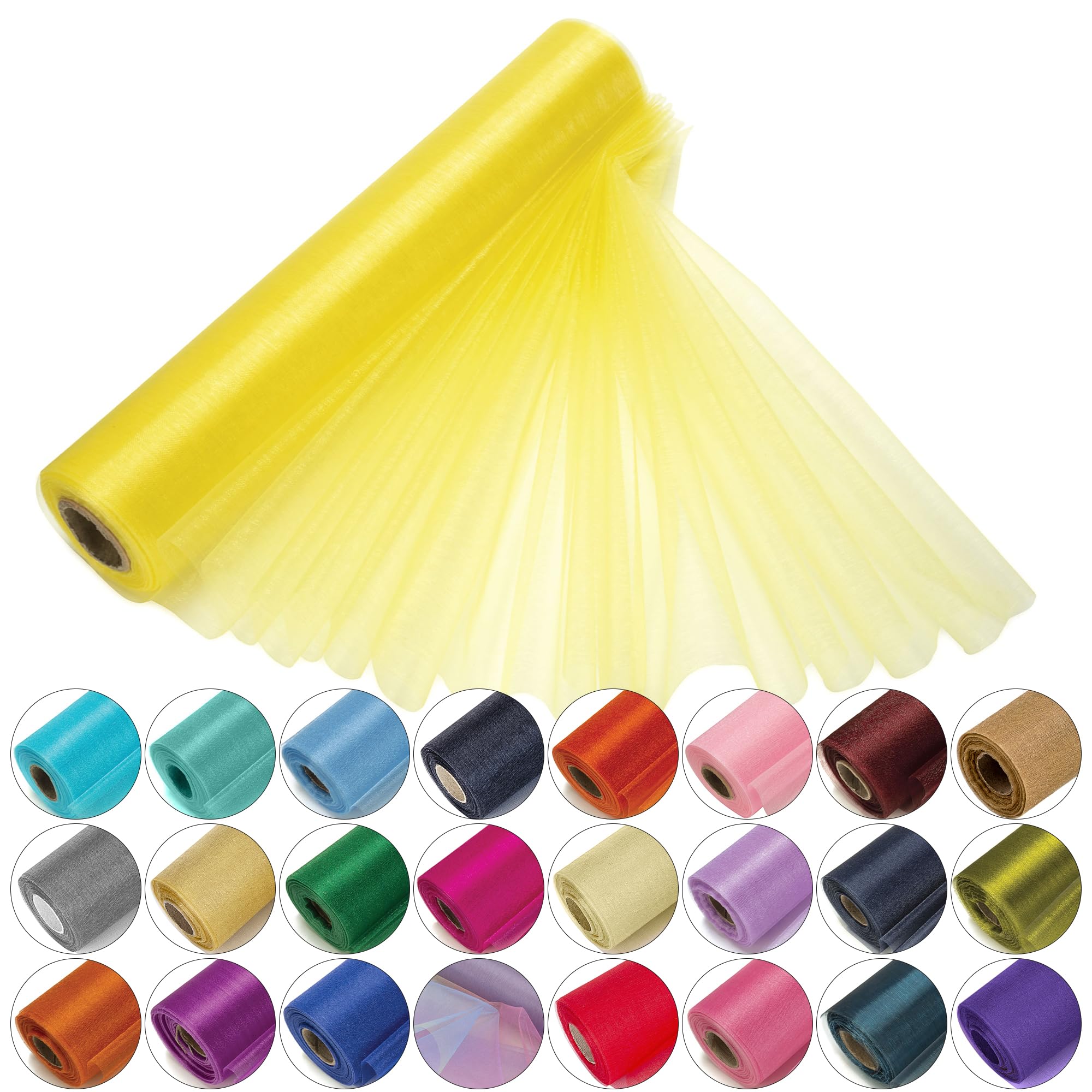 Trimming Shop Organza Roll Snow Sheer Glitter Fabric 25m x 29cm for Wedding Venue, Chair Bow Sash, Table Runner, Christmas Event, Party Decoration, DIY Craft Projects, Yellow