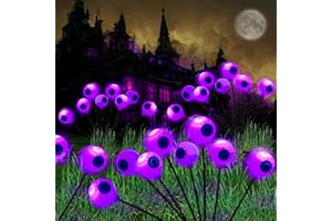 LCHUANG Halloween Decorations Outdoor Lights - 4 Pack 32LED Solar Halloween Scary Eyeball Pathway Lights Swaying by Wind, Waterproof Solar Halloween Stake Lights for Garden Porch Lawn Pathway (Purple)