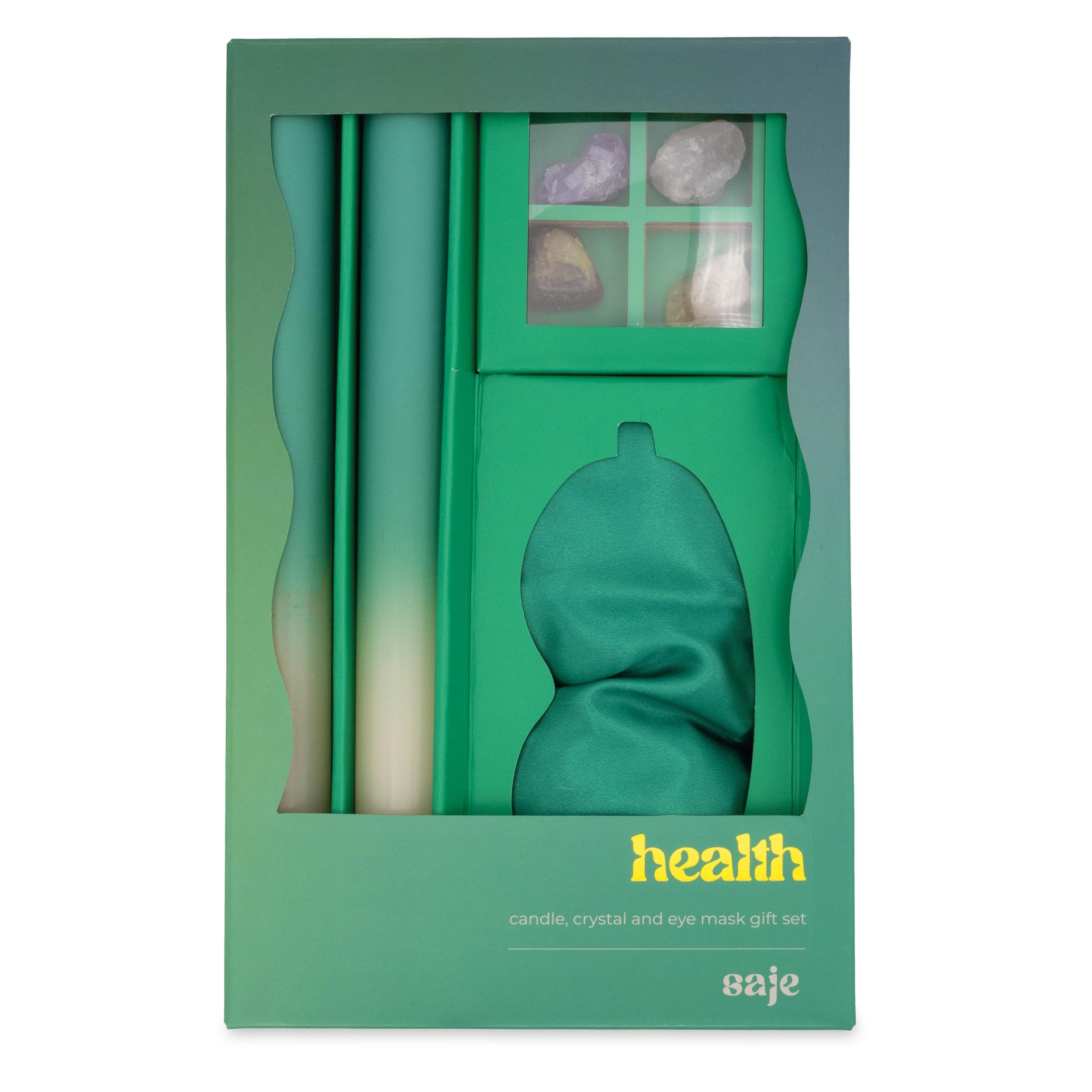 Health Candle, Crystal and Eye Mask Set - Includes Two Candles and Four Crystal Stones