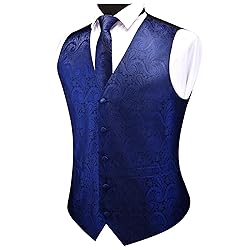 GUSLESON Navy Blue Vest Paisley Suit Vest Tie and