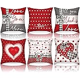 Tudomro 6 Pcs Valentines Day Pillow Covers 18x18 Inch Valentine Pillows Decorative Throw Pillows Covers Heart Themed Pillow for Sofa Home Couch Cushion Covers (Bow Heart Stripes)