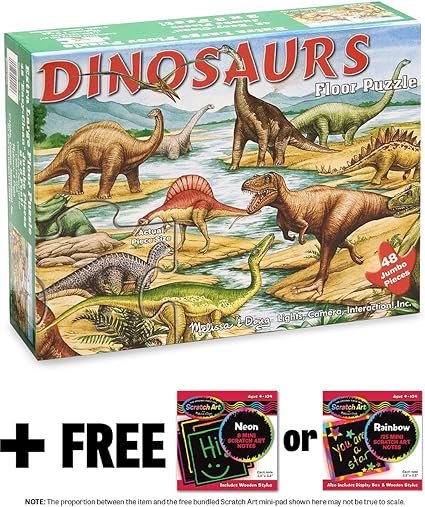 Dinosaurs: 48-Piece Floor Puzzle + FREE Melissa & Doug Scratch Art Mini-Pad Bundle [04216]
