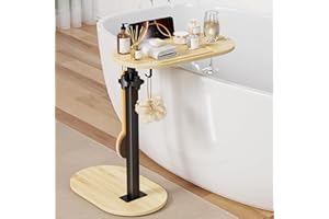 Sunnacate Bamboo Bathtub Table with Adjustable Height, Freestanding Bath Tray Caddy Board Tub Organizer, House Warming Gift, New Home, Anniversary Wedding Gifts, Bridal Shower Gift for Women