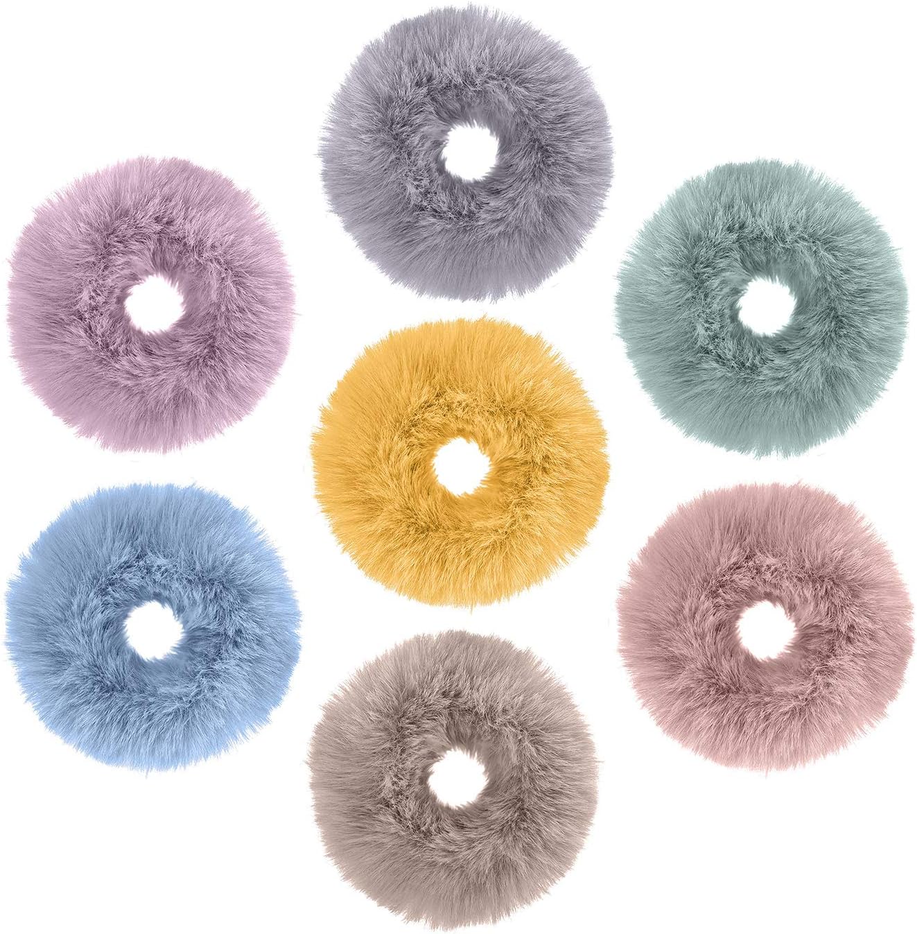 Wxj13 7 Pcs Faux Fur Hair Scrunchies Fuzzy Furry Hair Bands
