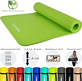 MSPORTS Gymnastikmatte Premium inkl. Tragegurt + Übungsposter + Workout App I Hautfreundliche Fitnessmatte 190 x 60, 80 oder 100 x 1,5 cm - versch. Farben Phthalatfreie Yogamatte