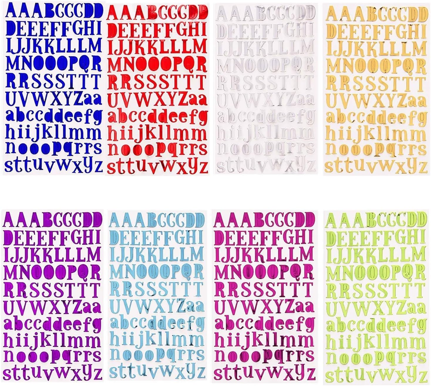 Lettres A à Z 8 Couleurs BronaGrand Autocollants Alphabet 8 Feuilles Lettres Adhésives Lettres