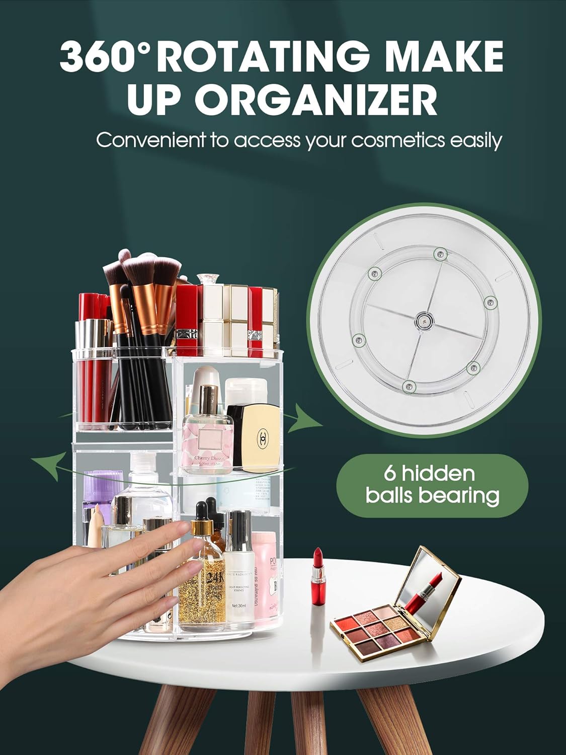 Kootek Rotating Makeup Organizer - 360 Spinning Makeup Storage Rack Adjustable Swivels Cosmetic Organizers Brush Holder Large Capacity with 4 Layers Tray for Bathroom Bedroom Vanity Dresser Room: Beauty