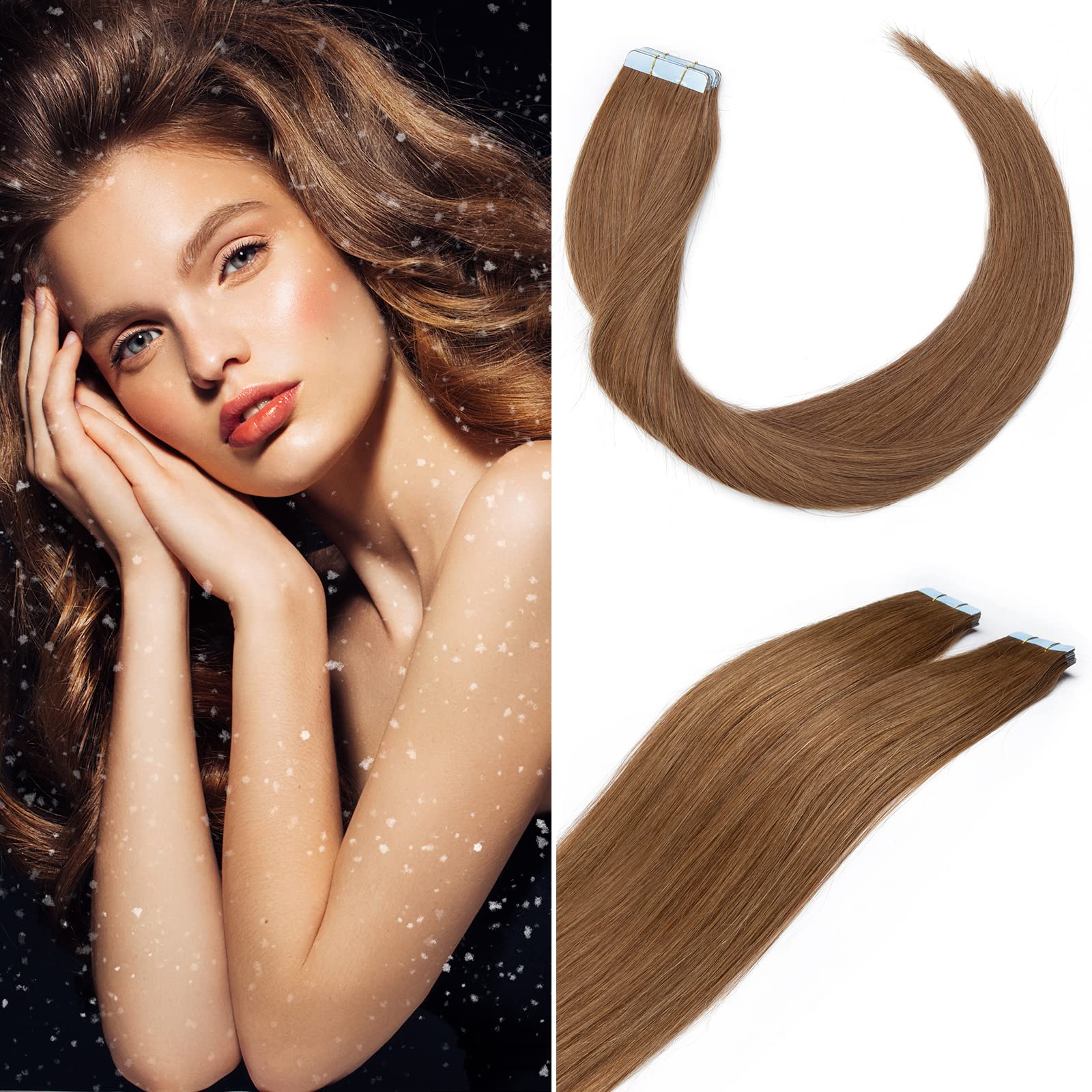 12 inches SEGO Tape in Hair Extensions Real Human Hair 10PCS [#6 Light Brown] Remy Straight Hairpieces Invisible Skin Weft Seamless (20g)