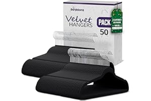 Beddora Black Velvet Hangers 50 Pack,Heavy Duty Coat Hanger for Closet - Felt Hangers for Space Saving Clothes Hanger - Pant 