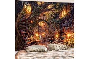 Accnicc Forest Library Tapestry Tree Bookshelf Tapestries Wall Hanging Vintage Fantasy Fairy Treehouse Book Extra Large Tapestry for Bedroom Living Room Dorm Classroom 90 x 68 inch
