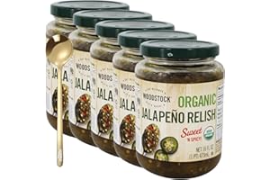 MOOFIN Organic Jalapeno Relish, 16 Oz | Bundled With Golden Ss Spoon - Sweet And Spicy, Pickled Jalapeno Container, Versatile, Zesty Condiment For Burgers, Tacos & More [Pack Of 5]