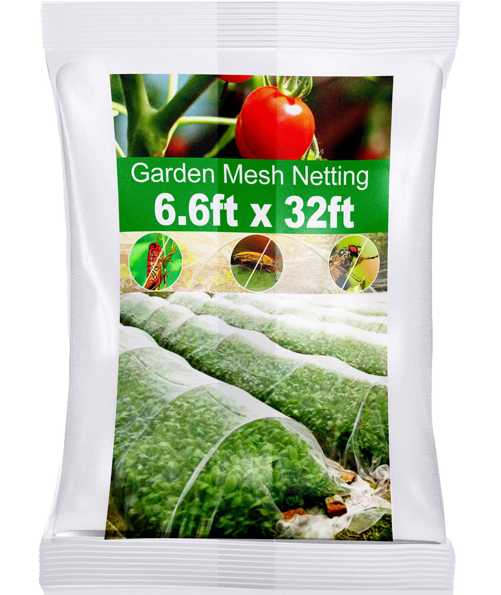 Wohohoho Garden Insect Mesh Netting 6.6ft x 32ft (2m x 10m), 1mm Ultra Fine Plant Covers for Garden Protection. Mosquito Net Pest Barrier for Vegetables Fruits Greenhouse Row Cover Raised Bed Barrier