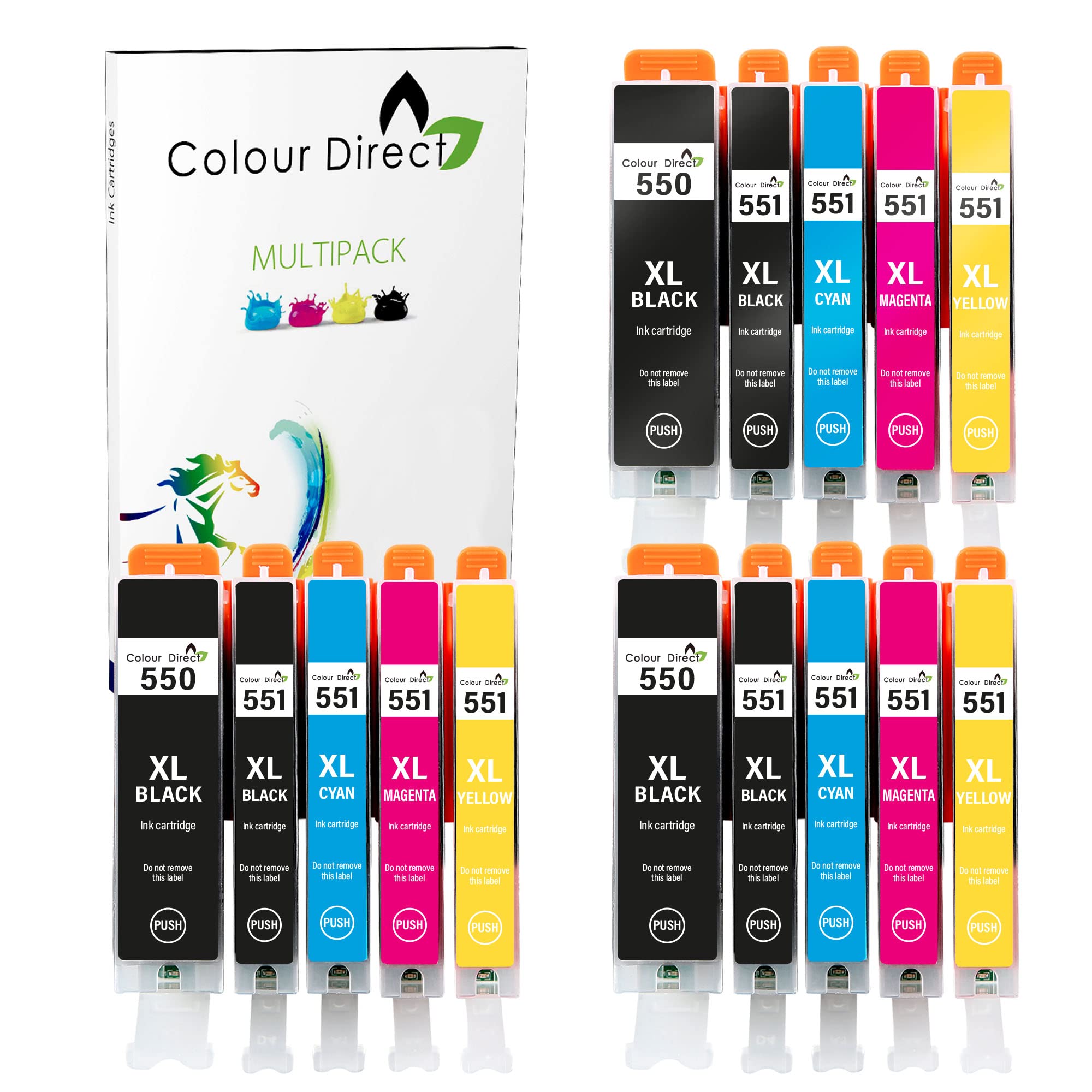 Colour Direct 550XL 551XL Compatible Ink Cartridges for Canon PGI-550 CLI-551 XL for Canon Pixma iP7250 MG5650 MX925 MG6450 iX6850 MG5550 MX920 MX725 iP8750 MG6350 MG5450 MG6650-15 Pack (3 Sets)
