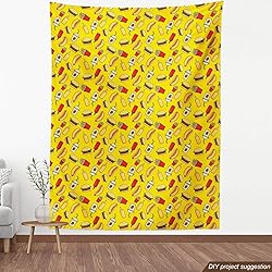Ambesonne Food Fabric by The Yard, Funny Cartoonish