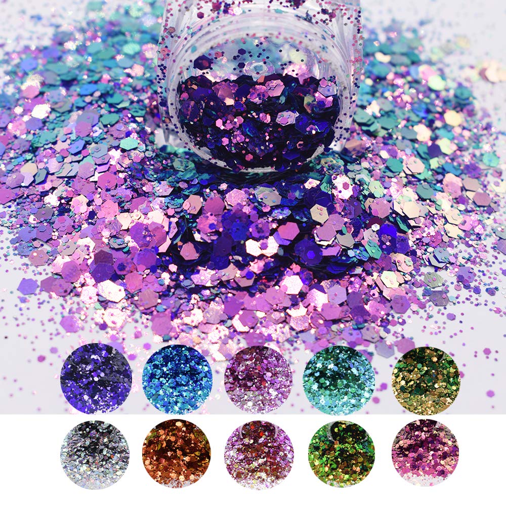 12 Colors Boxes Set Color Shifting Chunky Mixes Glitter Sequins for Festival Rave Beauty Makeup Face Body Nail Craft Art Decoration BSL (12 Colors Set)